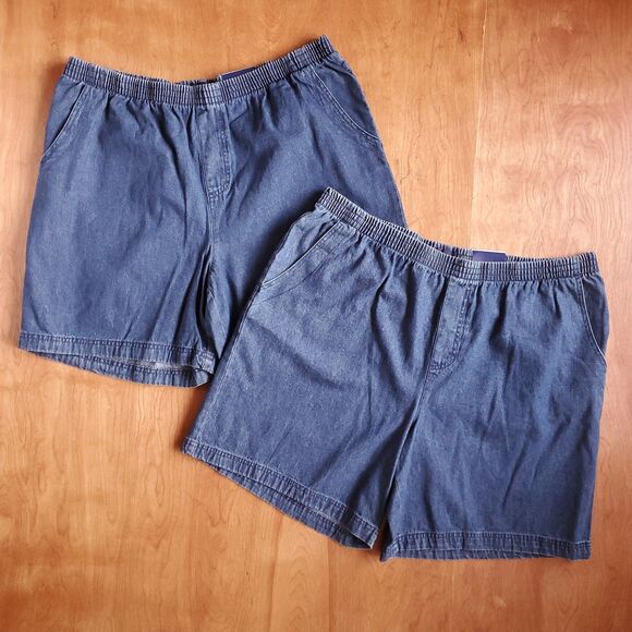 Basic Edition Jean Shorts Womens XL Lot of 2 Blue Denim Pockets Elastic Waist - Picture 1 of 9